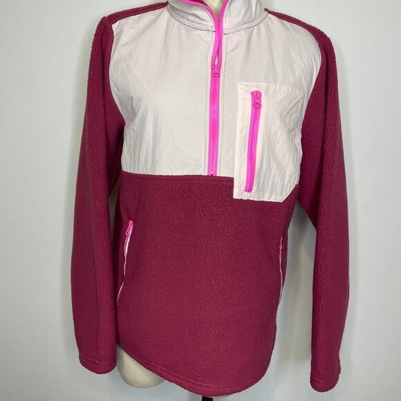 NWT Te Verde Quarter Zip Pullover SMALL Pink White Colorblock Fleece Sweatshirt - Picture 1 of 8